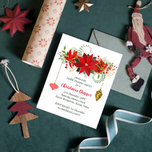 Papier Repas de Noël Poinsettia Invitations Red Gold Chic
