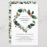 Repas hivernal Holly Greenery Invitation