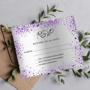 Papier Réponse du mariage budget violet argenté RSVP