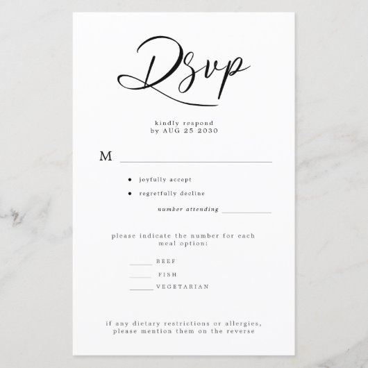 Papier Réponse du mariage budgétaire options de repas sim (Devant)