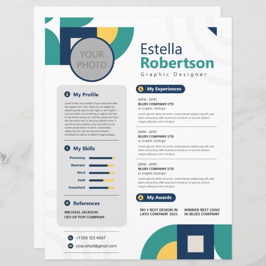 Papier Reprise géométrique colorée, CV (Devant / Derrière)