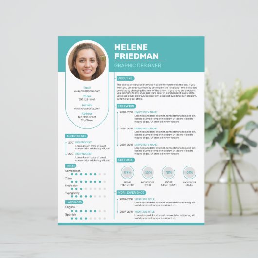 Papier Reprise Turquoise Moderne, CV - (modèle) (Debout devant)