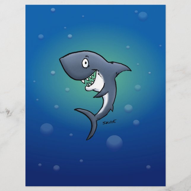 Papier Requin drôle souriant sur fond bleu (Devant)