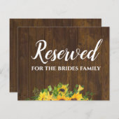 Papier Réservé pour Brides Family Rustic Mariage Sign (Devant / Derrière)