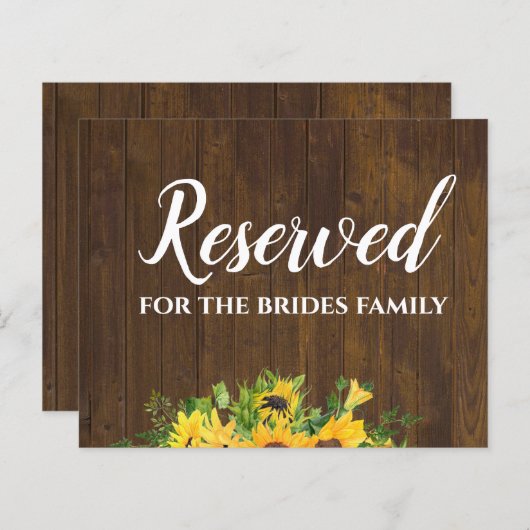 Papier Réservé pour Brides Family Rustic Mariage Sign (Devant / Derrière)