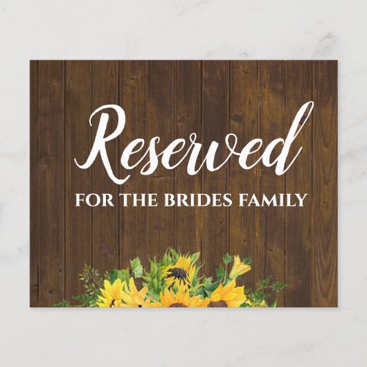 Papier Réservé pour Brides Family Rustic Mariage Sign (Devant)