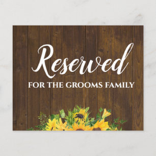 Papier Réservé pour Grooms Family Rustic Mariage Sign