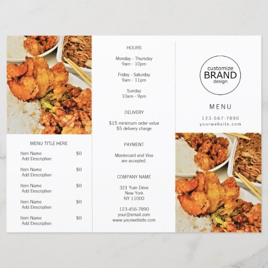 Papier Restaurant Takeout Moderne Logo Photo Tri-fold Men (Devant)