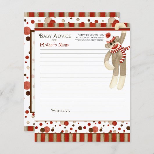 Papier Retro Cute Sock Monkey, Boy Baby shower Conseils (Devant / Derrière)