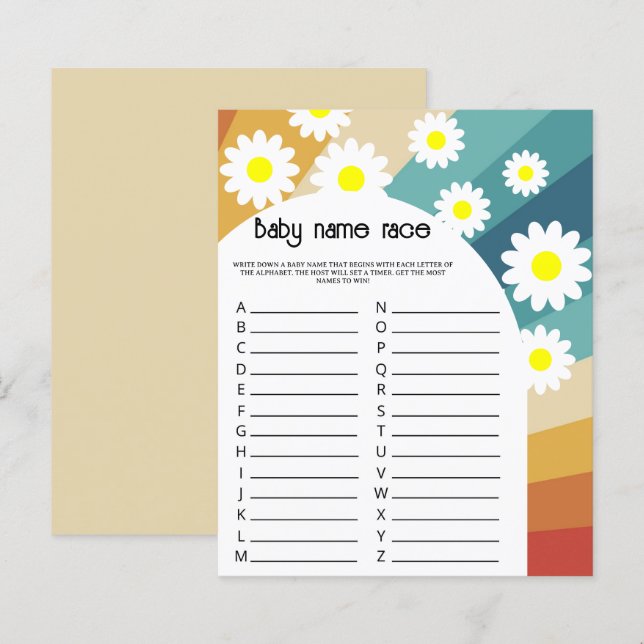 Papier Retro Groovy - Jeu de course de noms de bébé (Devant / Derrière)
