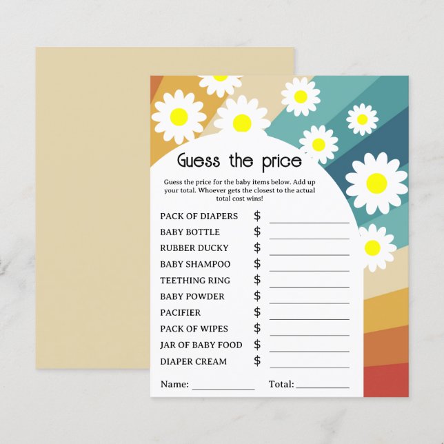 Papier Retro Groovy - Jeu de devinette de prix (Devant / Derrière)