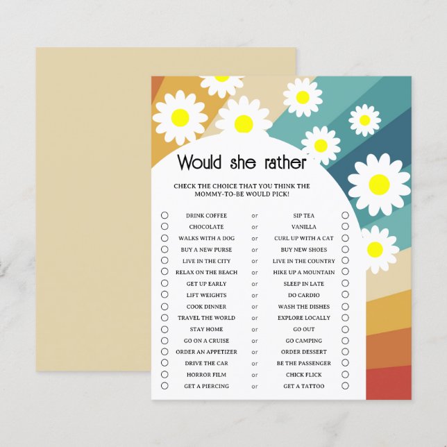 Papier Rétro - Jeu de baby shower 'Préférerait-elle plutô (Devant / Derrière)
