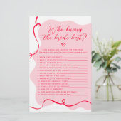 Papier Retro rose et rouge Qui connaît la mariée meilleur (Debout devant)