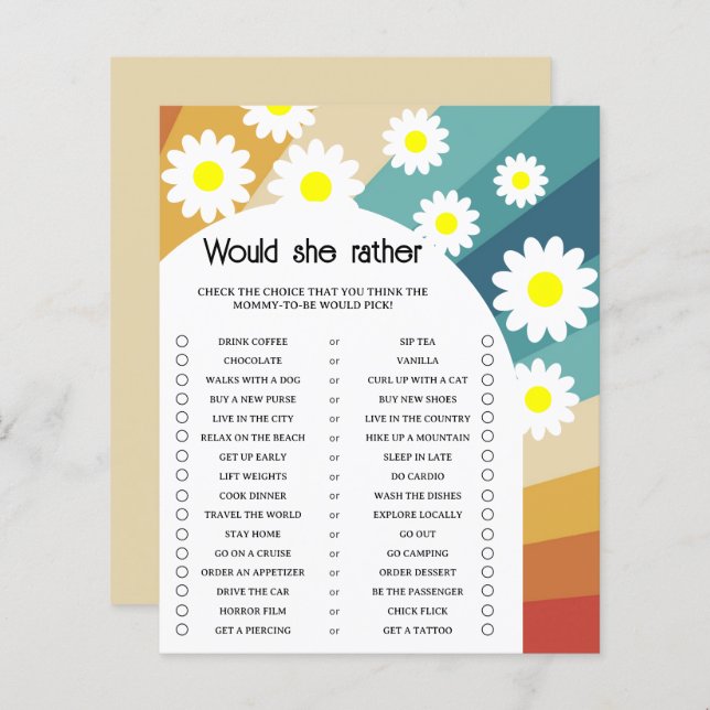 Papier Retro - Voudrait-Elle Plutôt Baby shower Jeu (Devant / Derrière)