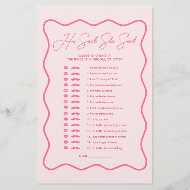 Papier Retro Wavy Pink Fête des mariées Il A Dit Qu'Elle  (Devant)