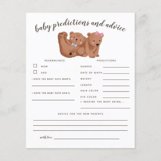 Papier Révélation du genre de l'ours Prédictions et conse (Devant)