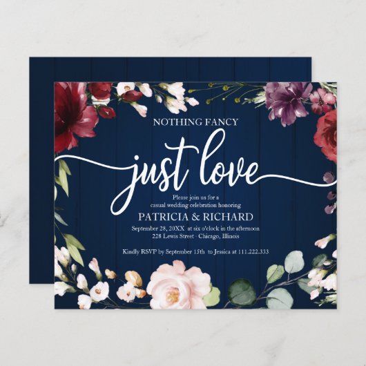 Papier Rien de fantaisie Budget Rustique Mariage Invitati (Devant / Derrière)