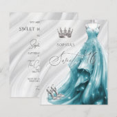 Papier Robe à paillettes argent sarcelle Budget Invitatio (Devant / Derrière)
