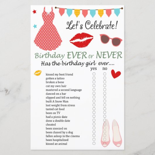 Papier Robe à pois Jeu d'anniversaire Ever ou Never (Devant)