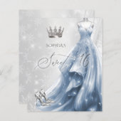 Papier Robe Bleue Dusty Snowflakes Sweet 16 Invitation (Devant / Derrière)