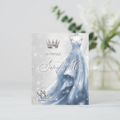 Papier Robe Bleue Dusty Snowflakes Sweet 16 Invitation (Debout devant)