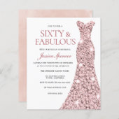 Papier Robe Blush or rose 60e anniversaire Invitation bud (Devant / Derrière)