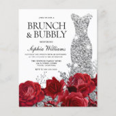 Papier Robe d'argent Roses Budget Douche nuptiale Invitat (Devant)