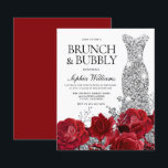 Papier Robe d'argent Roses Budget Douche nuptiale Invitat<br><div class="desc">Robe d'argent Roses Budget Douche nuptiale Invitation Brunch & Bubbly,  Roses rouges</div>