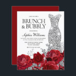 Papier Robe d'argent Roses Budget Douche nuptiale Invitat<br><div class="desc">Robe d'argent Roses Budget Douche nuptiale Invitation Brunch & Bubbly,  Roses rouges</div>