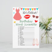 Papier Robe de pois Polka Anniversaire Mot Scramble Jeu (Debout devant)