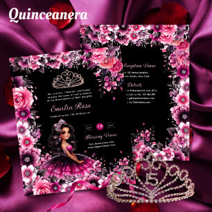 Papier Robe de Quinceanera rose Magenta Floral