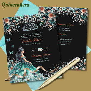 Papier Robe de Quinceanera Vert Turquoise Papillon Floral