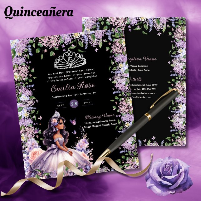 Papier Robe Lilac Quinceanera pourpre Robe Florale Wister (Créateur téléchargé)