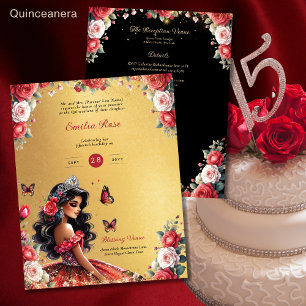 Papier Robe noire Quinceanera rouge Papillons floraux