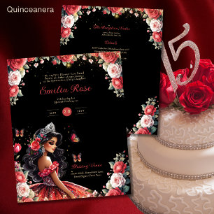 Papier Robe noire Quinceanera rouge Papillons floraux