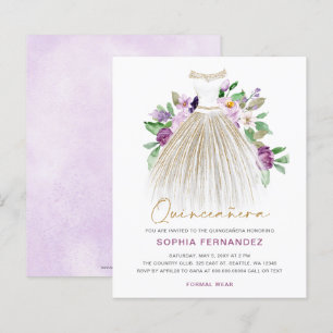 Papier Robe or violet budget Quinceañera Invitation