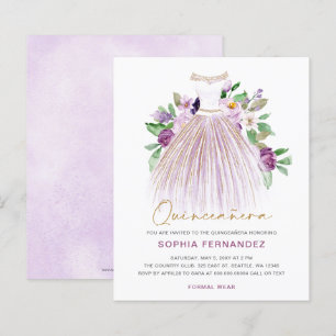 Papier Robe or violet budget Quinceañera Invitation