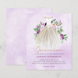 Papier Robe or violet budget Quinceañera Invitation