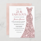 Papier Robe rose Gold Blush 21e Anniversaire Invitation b (Devant / Derrière)