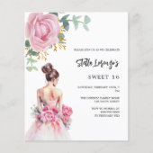 Papier Robe rose rose floral Sweet 16 invitation budgétai (Devant)