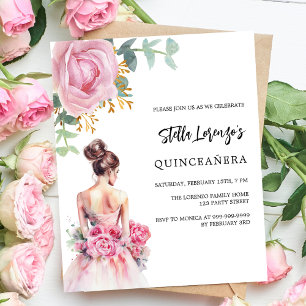 Papier Robe rose rose Quinceanera invitation budgétaire