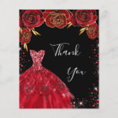 Papier Robe rouge noire fête fleurie Merci (Devant)