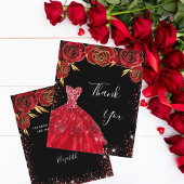 Papier Robe rouge noire fête fleurie Merci