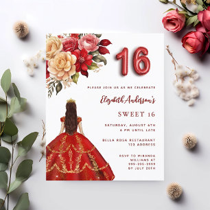 Papier Robe rouge or rose blanc Sweet 16 invitation
