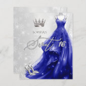 Papier Robe Royale Bleue Snowflakes Sweet 16 Invitation (Devant / Derrière)