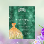 Papier Robe vert émeraude or tiara Sweet 16 invitation