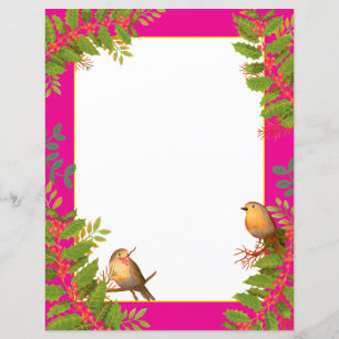 Papier Robin Birds Holly Berry Hot Rose