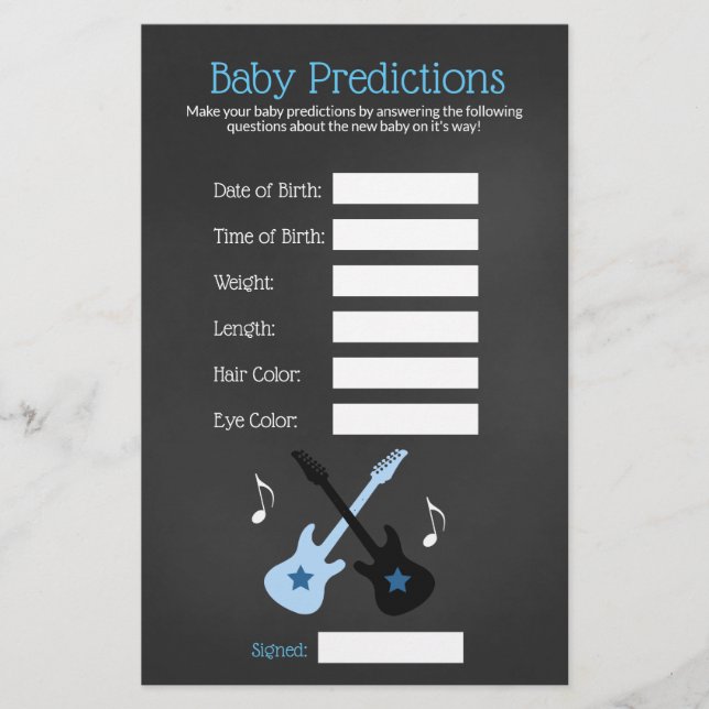 Papier Rock a bye Rockstar Baby shower Predictions jeu (Devant)