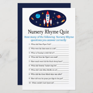 Papier Rocket Nursery Rhyme Quiz jeu de baby shower
