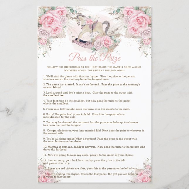 Papier Rocking Horse Pink Pampas Baby Pass Jeu du Prix (Devant)